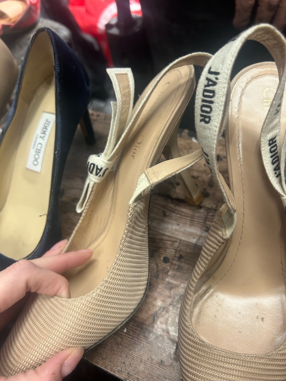 Dior J'Adior Beige Textured Slingback Heels - Picture 2 of 4